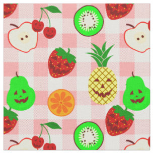 Tecido gingham de fruta rosa de halloween o'lanterna