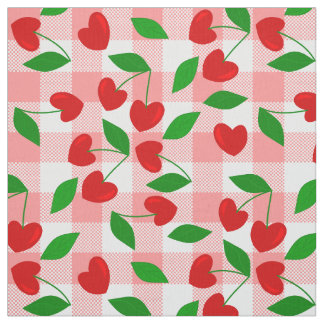 Tecido gingham rosa coração em forma de cereja rockabilly
