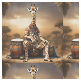 Tecido Girafa Grooves: Uma Serenata de Bongo na Savana,