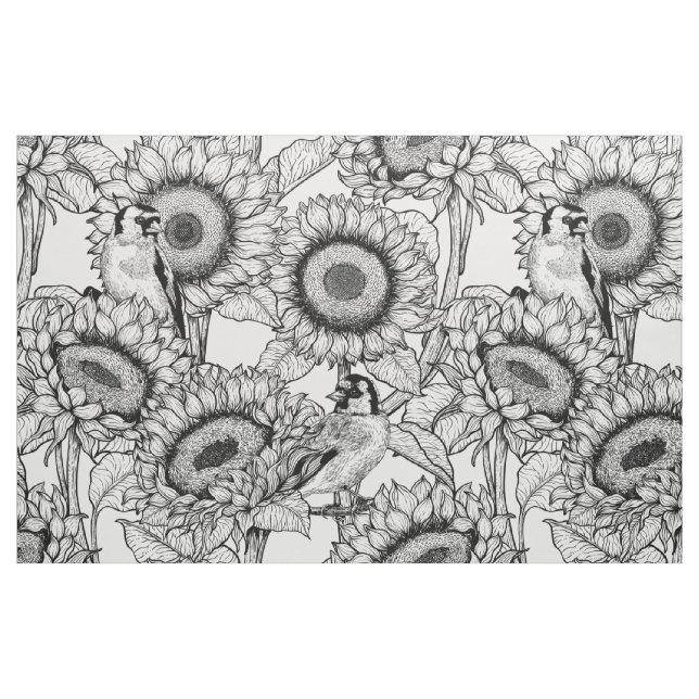 Tecido Girassóis e coxas douradas a preto e branco (Fat Quarter)
