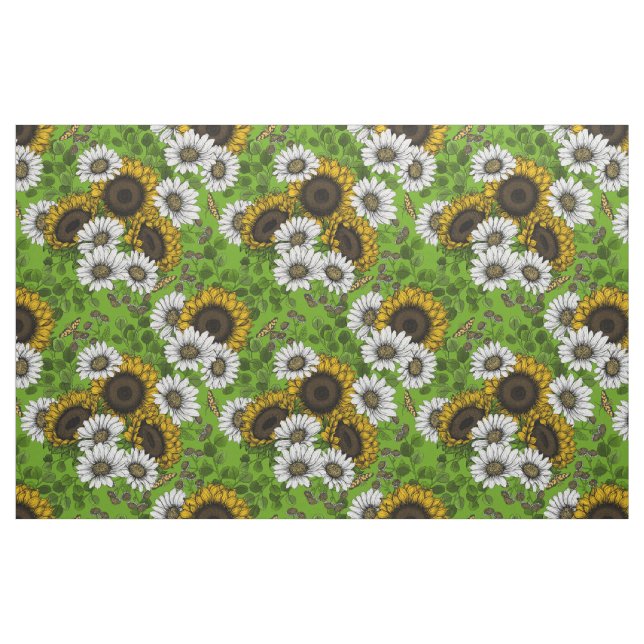 Tecido Girassóis e margaridas, jardim de verão (Fat Quarter)