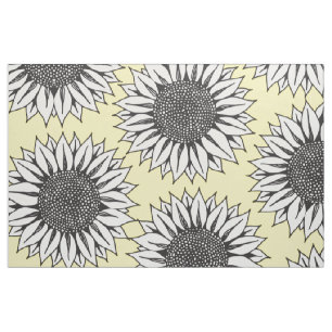 Tecido Girassol amarelo no desenho preto e branco da mão