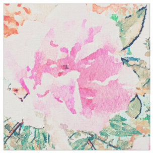 Tecido Girassol Flores Rosa e Laranja Cor de Água Tinta 