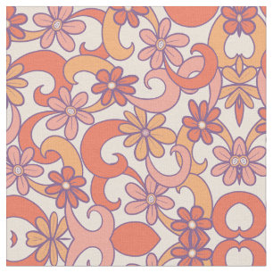 Tecido Girly Retro Cor-de-rosa - Flores de Groovy Laranja
