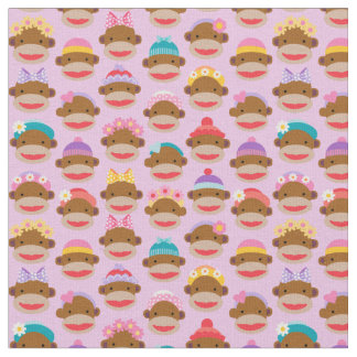 Tecido Girly Sock Monkeys Fabric, Pink