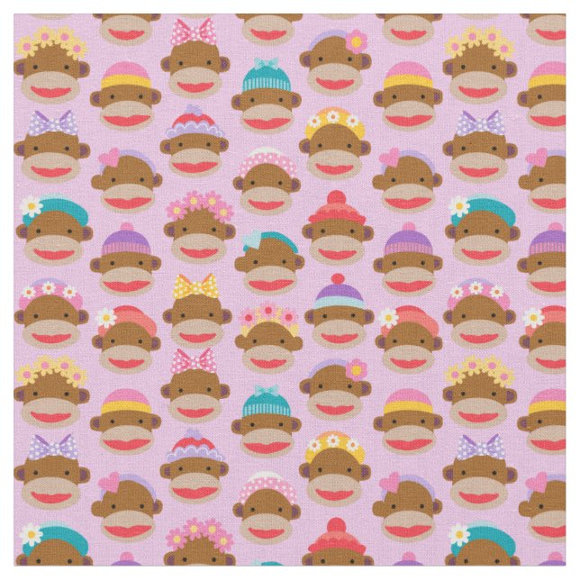 Tecido Girly Sock Monkeys Fabric, Pink (Detalhe)
