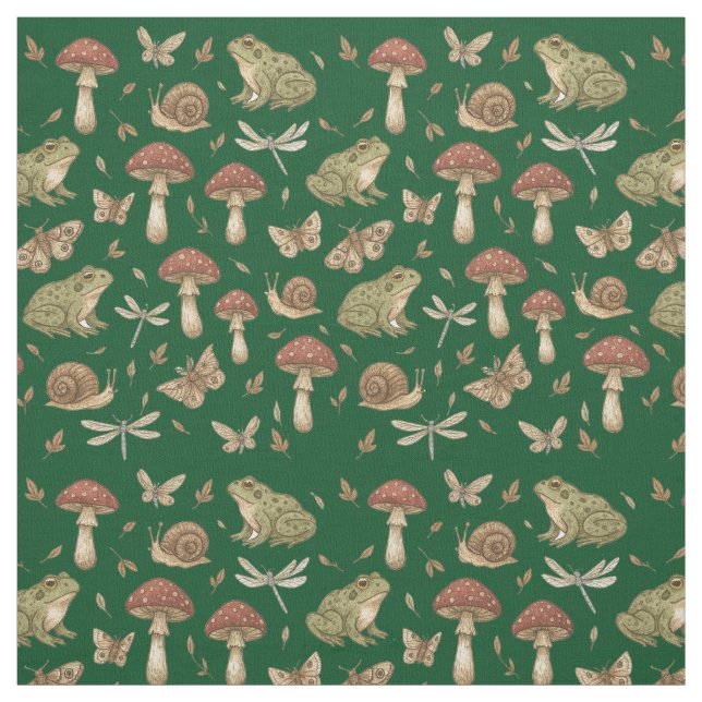 Tecido Goblincore Mushroom Frog Snail Dragonfly Pattern (Modelo)
