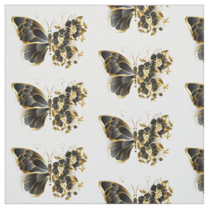 Tecido Gold Flower Butterfly with Black Orchid