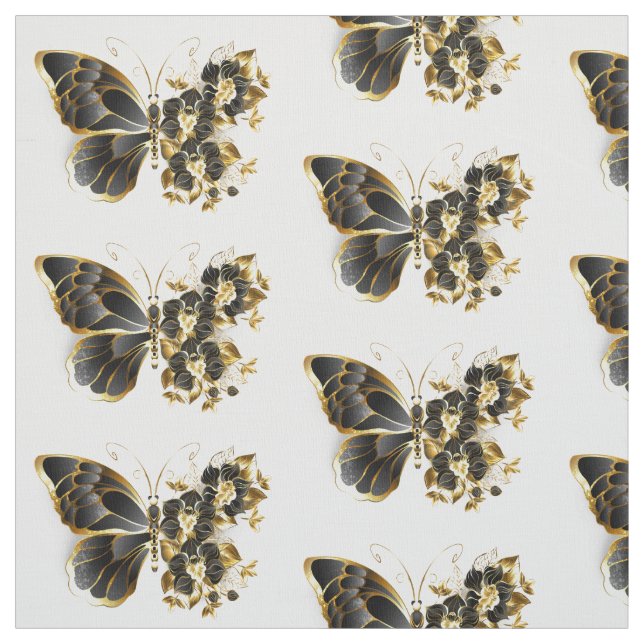 Tecido Gold Flower Butterfly with Black Orchid (Modelo)