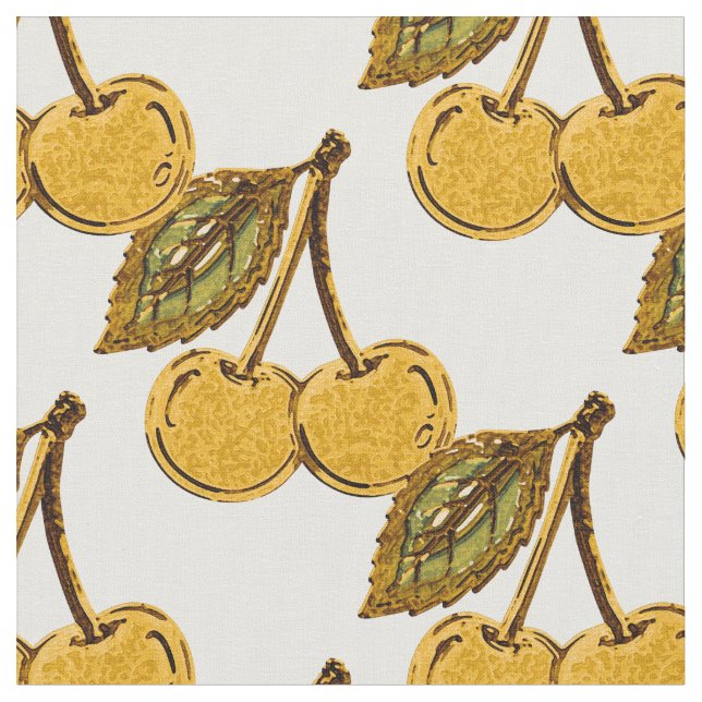 Tecido Golden Metallic Cherries Pattern (Detalhe)