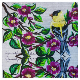 Tecido Goldfinch em Blossoms