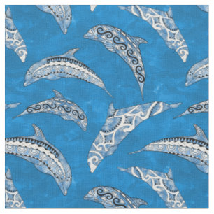 Tecido Golfinhos Tribais do Oceano Azul-Havaiano