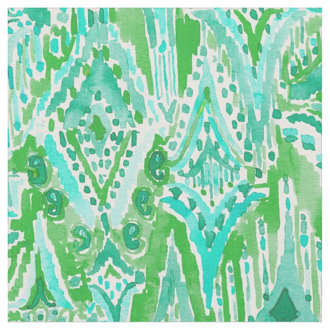 Tecido GOTAS da aguarela verde tribal de Boho Ikat da (Detalhe)