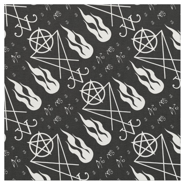 Tecido Gótico oculto Flame Lucifer Sigil Pentagramas (Detalhe)