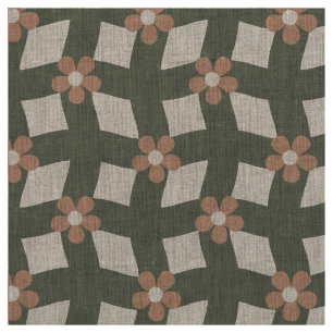 Tecido Grade Floral Abstrata Oliva Grande - Linho Natural