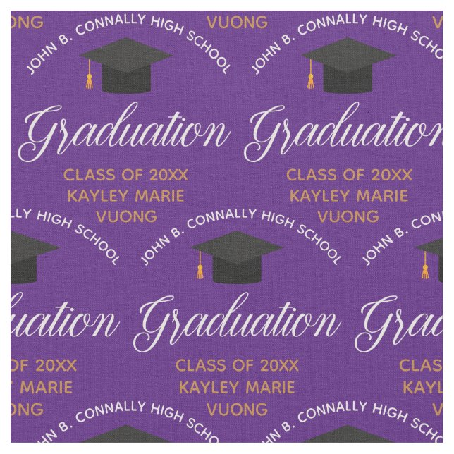 Tecido Graduação em Ouro Roxo Personalizada Graduado (Detalhe)