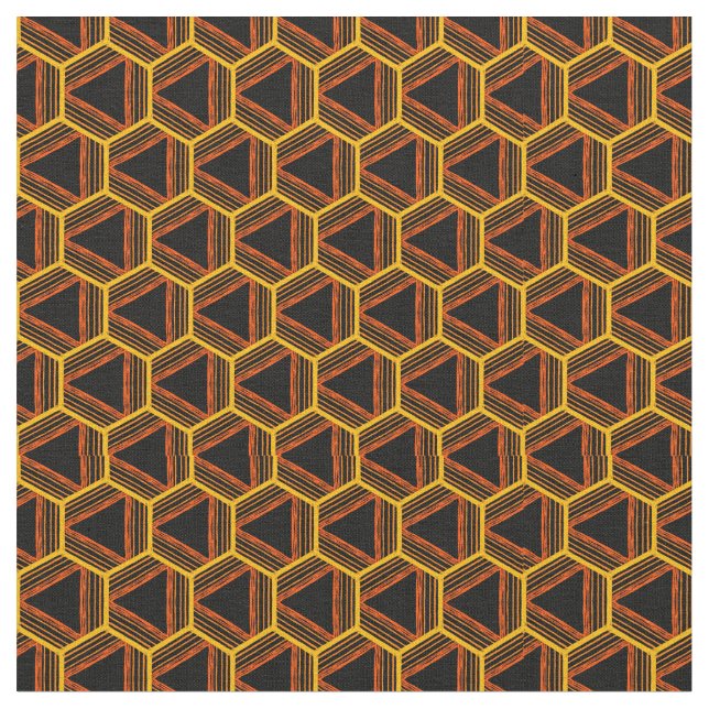 Tecido Gráfico Padrão Geométrico Abstrato Preto Amarelo (Detalhe)