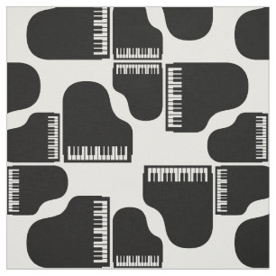 Tecido Grand Piano - Padrão Retro Black & White Música