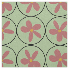 Tecido Grande Floral Retro em Azulejo de Linho Marfim Tec