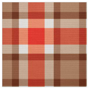 Tecido Grande xadrez moderna, laranja coral, Brown & Tan