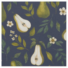 Tecido Green Pear Watercolor Pattern on Dark Blue 