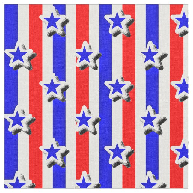 Tecido Greve Azul Branco Vermelha com Estrelas Foscos (Detalhe)