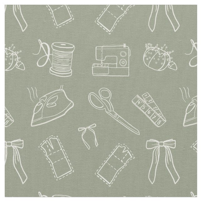 Tecido Grey Green Sewing Themed Pattern (Detalhe)