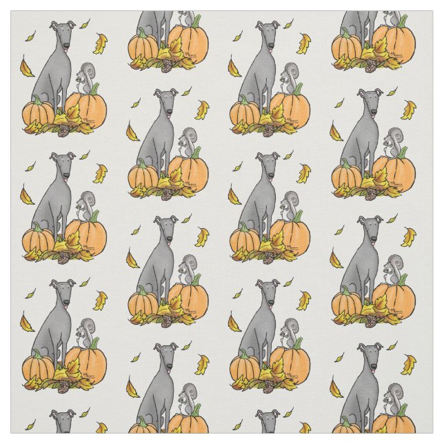 Tecido Greyhound (cinza) Cachorros Pumpkins Deixa Engraça (Modelo)