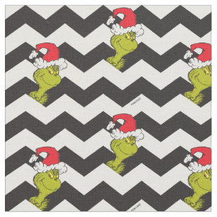 Tecido Grinch   Padrão de Chevron de Férias Preto e Branc