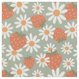 Tecido Groovy Daisy Impressão de Morango Verão Primavera