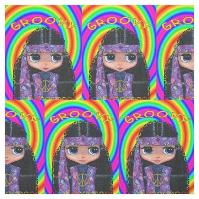 Tecido Groovy Hippie - Pintinho Roxo - Sinal de Paz (Modelo)