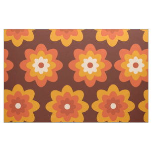 Tecido Groovy retro 70s com flor de laranja hippie hippie