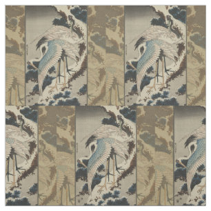 Tecido Gruas em Pine Hokusai coberto de neve