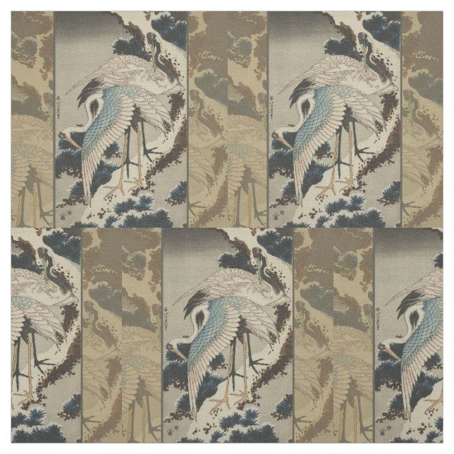 Tecido Gruas em Pine Hokusai coberto de neve (Modelo)