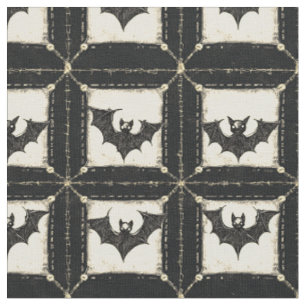 Tecido Grunge Denim Halloween Remendado com Morcegos