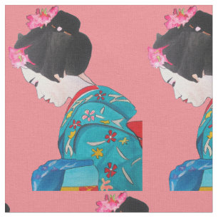 Tecido Gueixa japonesa com arte bonito da flor
