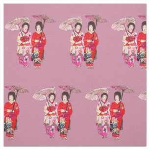 Tecido Gueixa japonesa com arte bonito do quimono