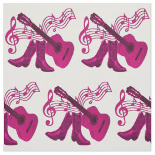 Tecido Guitarra cor-de-rosa e botas da DK da música