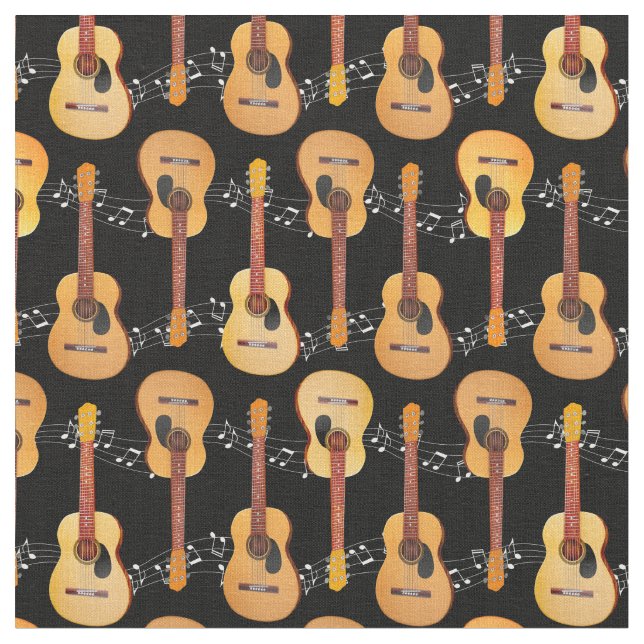 Tecido Guitarras acústicas clássicas em preto (Detalhe)