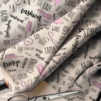 Tecido Hair Stylist Text e Tools Rosa2 ID749
