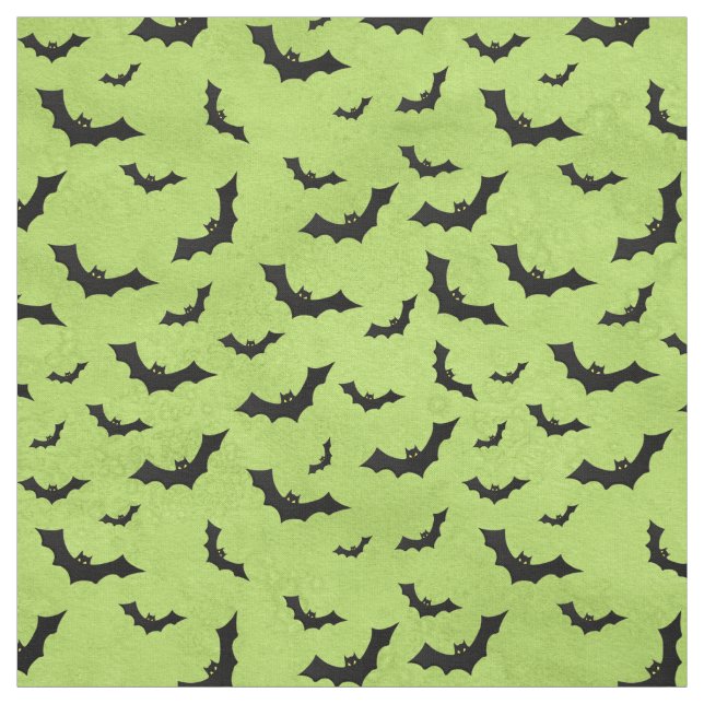 Tecido Halloween Black Bats Silhouettes Padrão em Verde (Modelo)