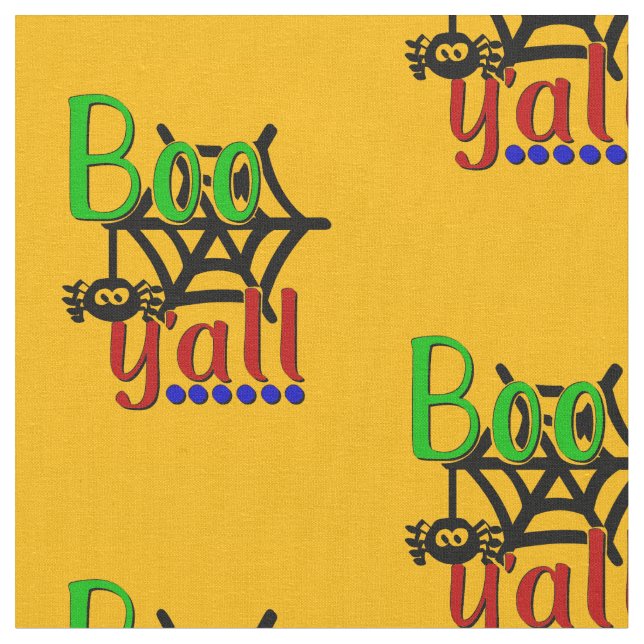 Tecido Halloween Boo Y'all Spider Web Red on Yellow (Detalhe)
