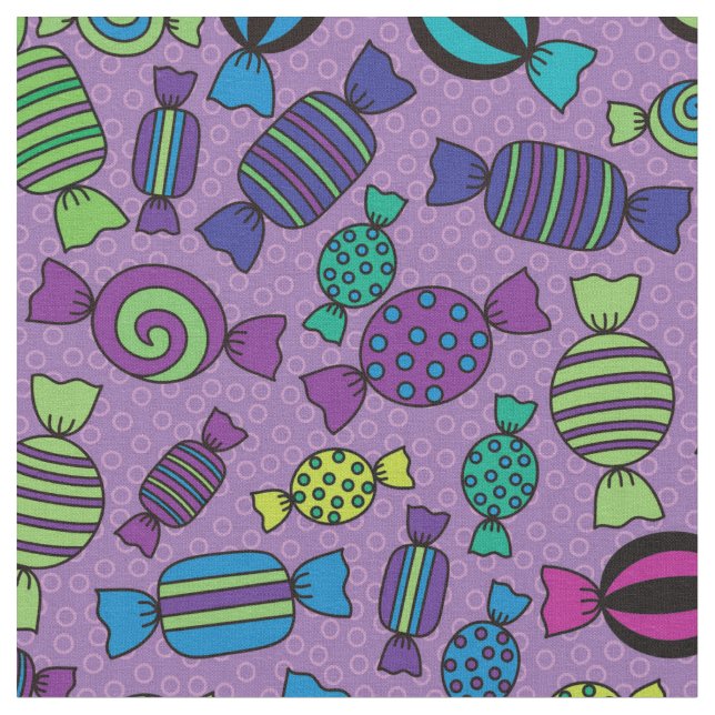 Tecido Halloween Candy Treats on Purple Pattern (Detalhe)