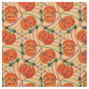 Tecido Halloween Jack o'lantern Cobwebs Pattern Pumpkins