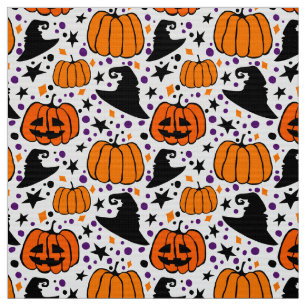 Tecido Halloween Jack O'Lantern E Witch Hat White