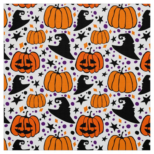 Tecido Halloween Jack O'Lantern E Witch Hat White (Modelo)
