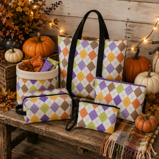 Tecido Halloween Outono Argyle Roxo Laranja & Verde Lima