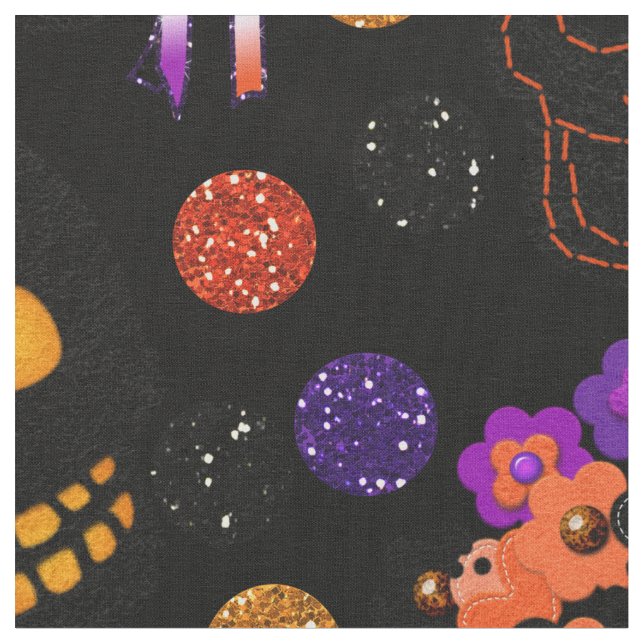 Tecido Halloween Skullies Com Crowans Florais (Detalhe)