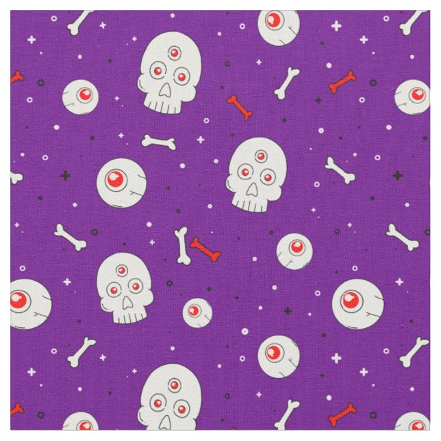 Tecido Halloween Skulls Bones & Eyebolas em Purple (Detalhe)