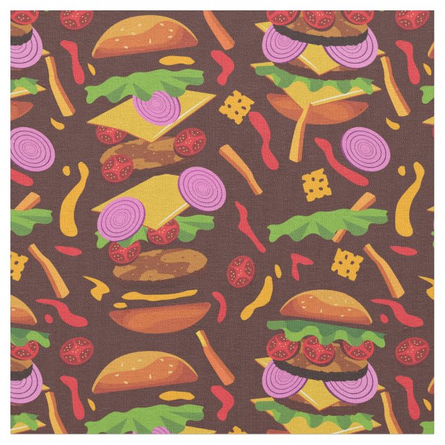 Tecido hambúrger cheeseburger castanho (Detalhe)
